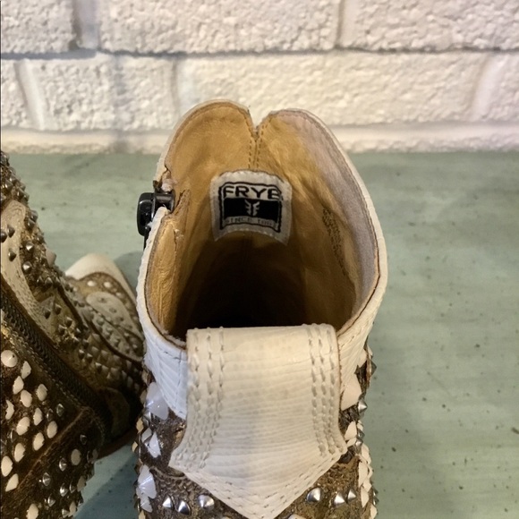 Frye Remy Deco White Leather Studded Booties - Picture 5 of 8